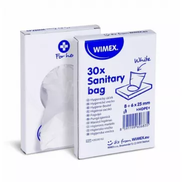 Hygienické vrecká biele (HDPE) 8+6 x 25 cm [30 ks]
