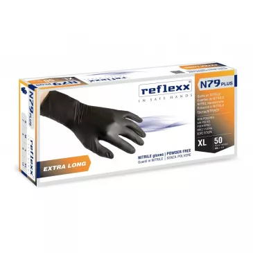 Rukavice nitrilové, REFLEXX Long N79P, čierne, 50ks