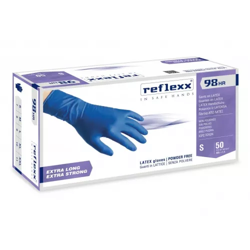 Rukavice latexové nepudrované, REFLEXX R98 "HI RISK", modré, 50ks